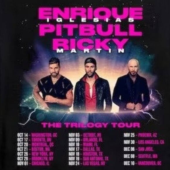Enrique Iglesias Pitbull Ricky Martin Trilogy 2023 Tour T-Shirt 2 Sided Tee 05 - Picture 3 of 6